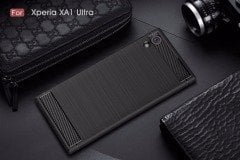 Xperia XA1 Ultra Brushed Carbon Fiber Silikon TPU Kılıf + Tempered