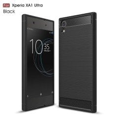 Xperia XA1 Ultra Brushed Carbon Fiber Silikon TPU Kılıf + Tempered