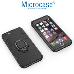 Microcase iPhone 7 Batman Serisi Yüzük Standlı Armor Kılıf - Siyah + Tempered Glass Cam Koruma