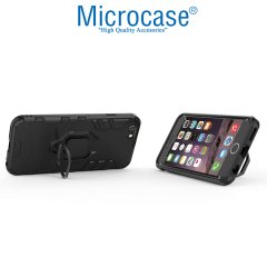 Microcase iPhone 7 Batman Serisi Yüzük Standlı Armor Kılıf - Siyah + Tempered Glass Cam Koruma