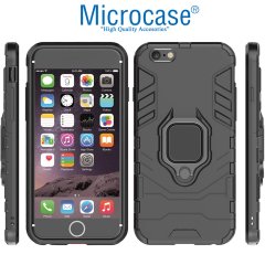 Microcase iPhone 7 Batman Serisi Yüzük Standlı Armor Kılıf - Siyah + Tempered Glass Cam Koruma