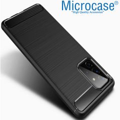 Microcase Samsung Galaxy A72 Brushed Carbon Fiber Silikon Kılıf - Siyah