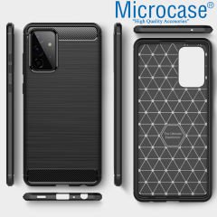 Microcase Samsung Galaxy A72 Brushed Carbon Fiber Silikon Kılıf - Siyah