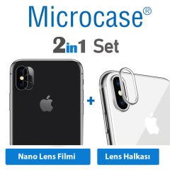 Microcase iPhone X Kamera Koruma Seti Nano Koruma+Halka GÜMÜŞ