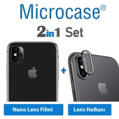 Microcase iPhone X Kamera Koruma Seti Nano Koruma+Halka SİYAH