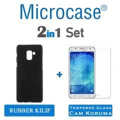Samsung Galaxy A8 2018 Slim Sert Rubber Kılıf + Tempered Cam