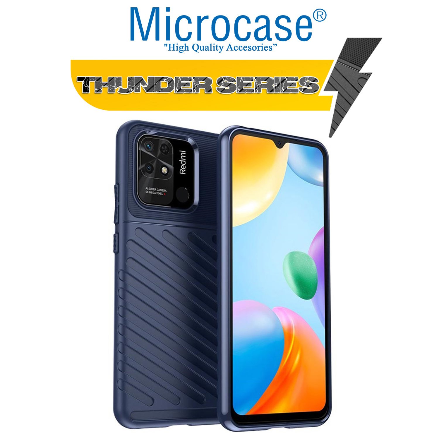 Microcase Xiaomi Redmi 10C Thunder Serisi Darbeye Dayanıklı Silikon Kılıf - Mavi