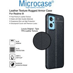 Microcase Realme 9i 4G Leather Serisi Deri Efekt Silikon Kılıf - Siyah AL3337