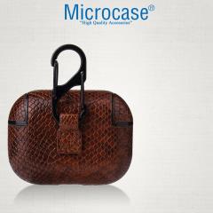Microcase Airpods Pro için Yılan Derisi Desenli Kılıf - Kahverengi