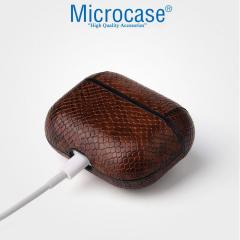 Microcase Airpods Pro için Yılan Derisi Desenli Kılıf - Kahverengi