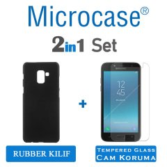 Samsung Galaxy A8 Plus 2018 Slim Sert Rubber Kılıf + Tempered Cam