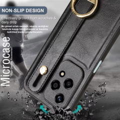 Microcase Honor 200 Pro ile Uyumlu Askılıklı Standlı Deri Kaplama Kılıf-AL5135