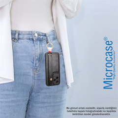 Microcase Honor 200 Pro ile Uyumlu Askılıklı Standlı Deri Kaplama Kılıf-AL5135