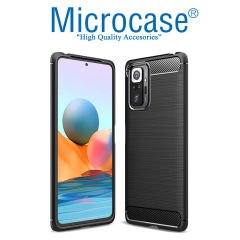 Microcase Xiaomi Redmi Note 10 Pro Brushed Carbon Fiber Silikon Kılıf - Siyah