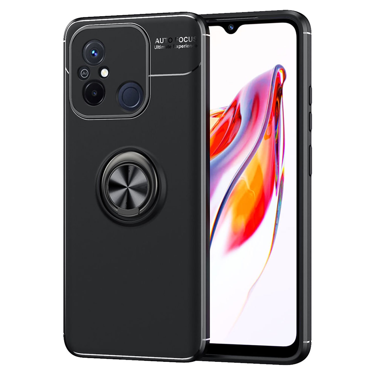 Microcase Xiaomi Redmi 12C / Redmi 11A Focus Serisi Yüzük Standlı Silikon Kılıf - Siyah AL3363