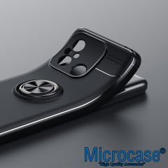 Microcase Xiaomi Redmi 12C / Redmi 11A Focus Serisi Yüzük Standlı Silikon Kılıf - Siyah AL3363