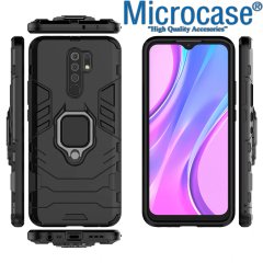 Microcase Xiaomi Redmi 9 Batman Serisi Yüzük Standlı Armor Kılıf - Siyah