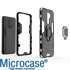 Microcase Xiaomi Redmi 9 Batman Serisi Yüzük Standlı Armor Kılıf - Siyah