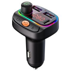 Microcase RGB Bluetooth FM Transmitter Araç Şarj Wireless Çift USB Giriş Type-C - AL3203