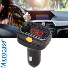 Microcase RGB Bluetooth FM Transmitter Araç Şarj Wireless Çift USB Giriş Type-C - AL3203