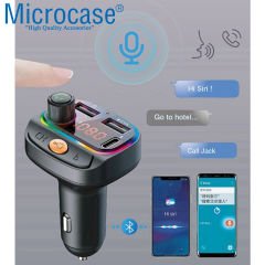 Microcase RGB Bluetooth FM Transmitter Araç Şarj Wireless Çift USB Giriş Type-C - AL3203