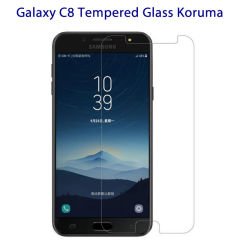 Samsung Galaxy C8 Slim Sert Rubber Kılıf + Tempered Glass Cam