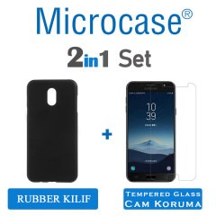 Samsung Galaxy C8 Slim Sert Rubber Kılıf + Tempered Glass Cam