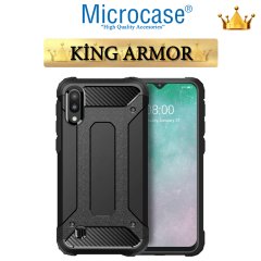 Microcase Samsung Galaxy M10 King Serisi Armor Perfect Koruma Kılıf Siyah + Tempered Glass Cam Koruma (SEÇENEKLİ)