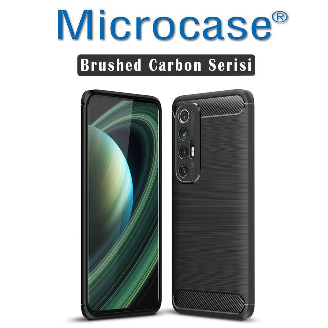 Microcase Xiaomi Mi 10S Brushed Carbon Fiber Silikon Kılıf - Siyah