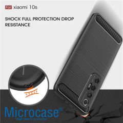 Microcase Xiaomi Mi 10S Brushed Carbon Fiber Silikon Kılıf - Siyah