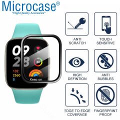 Microcase Xiaomi Redmi Watch 3 Active 1.83 inch Tam Kaplayan Kavisli Ekran Koruyucu 3D Pet Film - Siyah AL3385
