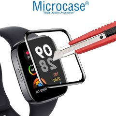 Microcase Xiaomi Redmi Watch 3 Active 1.83 inch Tam Kaplayan Kavisli Ekran Koruyucu 3D Pet Film - Siyah AL3385