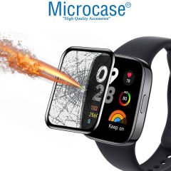 Microcase Xiaomi Redmi Watch 3 Active 1.83 inch Tam Kaplayan Kavisli Ekran Koruyucu 3D Pet Film - Siyah AL3385
