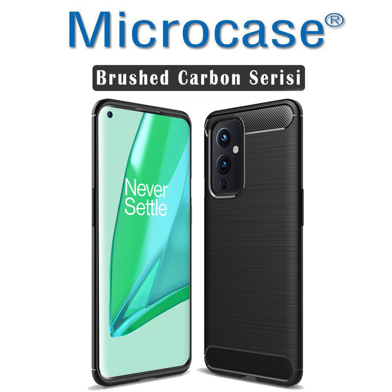 Microcase Oneplus 9 Brushed Carbon Fiber Silikon Kılıf - Siyah