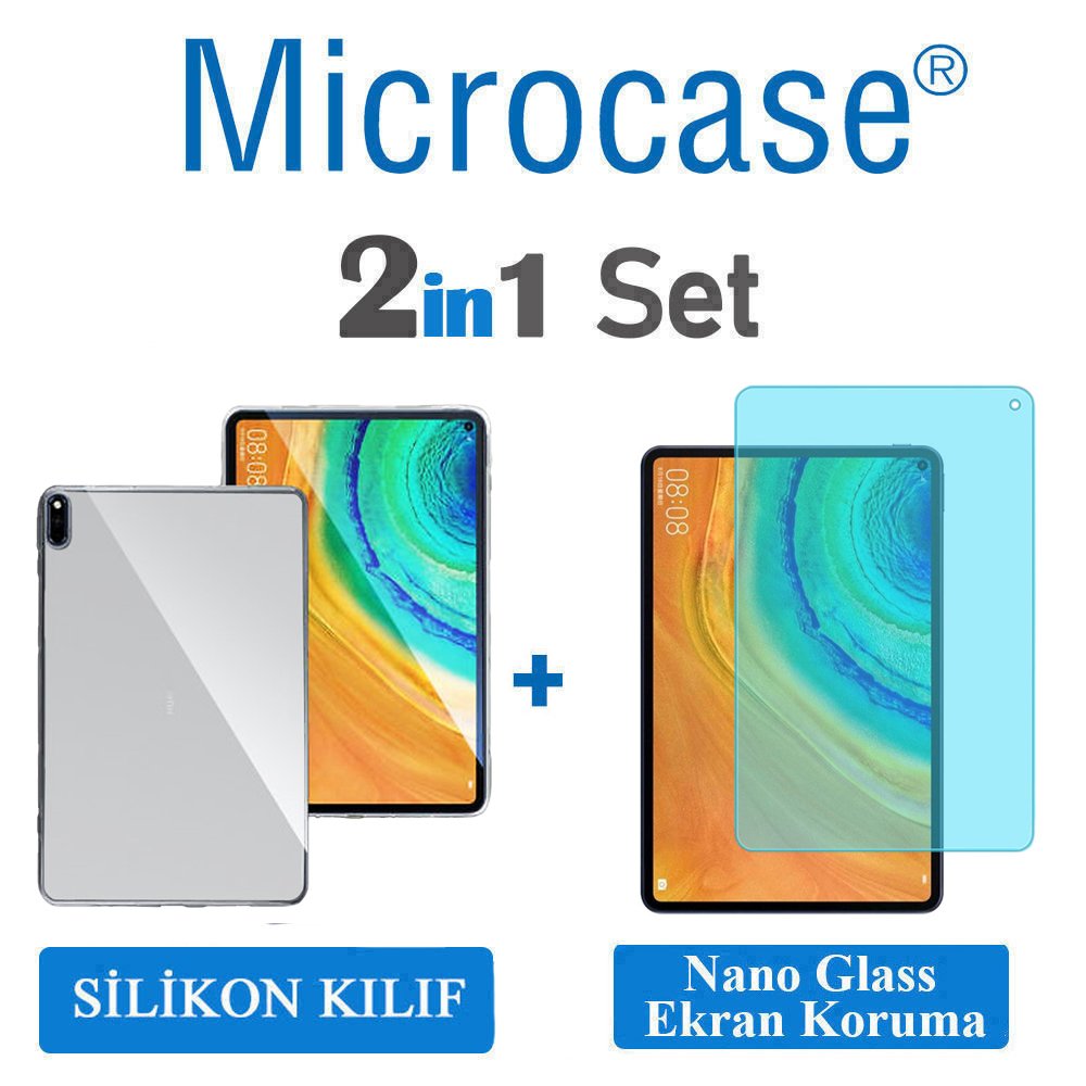 Microcase Huawei MatePad Pro 10.8 inch Tablet Silikon Soft Kılıf - Şeffaf + Nano Esnek Ekran Koruma Filmi