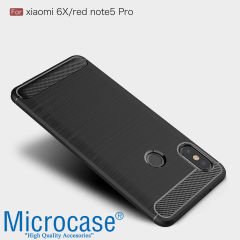 Xiaomi Redmi Note 5 Pro Brushed Carbon Fiber Silikon Kılıf + Cam