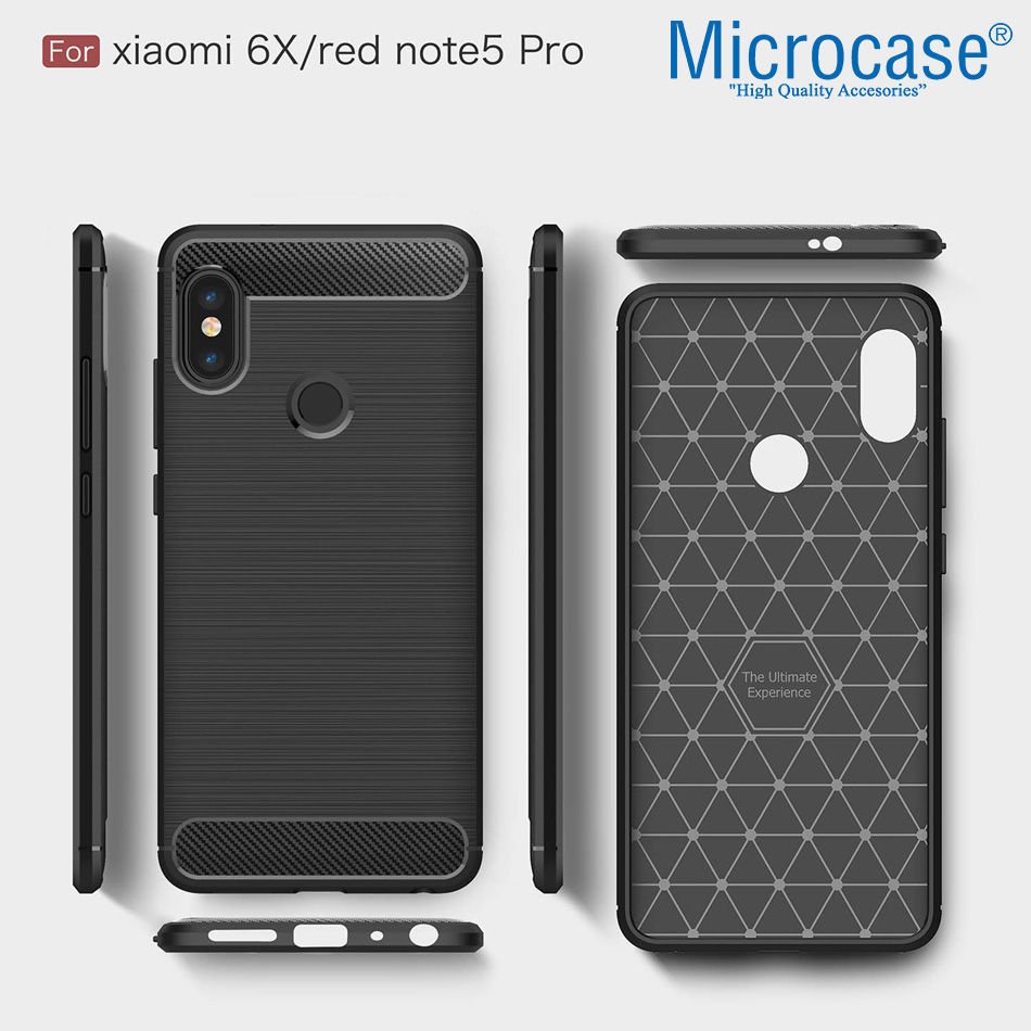 Xiaomi Redmi Note 5 Pro Brushed Carbon Fiber Silikon Kılıf + Cam