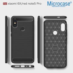 Xiaomi Redmi Note 5 Pro Brushed Carbon Fiber Silikon Kılıf + Cam