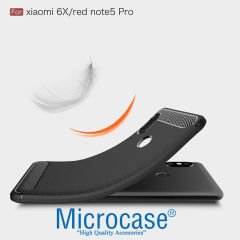 Xiaomi Redmi Note 5 Pro Brushed Carbon Fiber Silikon Kılıf + Cam