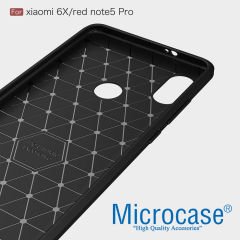 Xiaomi Redmi Note 5 Pro Brushed Carbon Fiber Silikon Kılıf + Cam