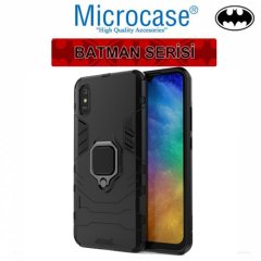 Microcase Xiaomi Redmi 9A Batman Serisi Yüzük Standlı Armor Kılıf - Siyah + Tempered Glass Cam Koruma