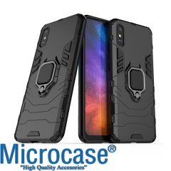 Microcase Xiaomi Redmi 9A Batman Serisi Yüzük Standlı Armor Kılıf - Siyah + Tempered Glass Cam Koruma