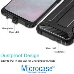 Microcase Samsung Galaxy M20 King Serisi Armor Perfect Koruma Kılıf Siyah + Tempered Glass Cam Koruma (SEÇENEKLİ)