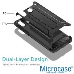 Microcase Samsung Galaxy M20 King Serisi Armor Perfect Koruma Kılıf Siyah + Tempered Glass Cam Koruma (SEÇENEKLİ)