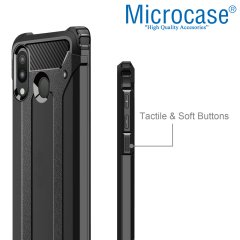 Microcase Samsung Galaxy M20 King Serisi Armor Perfect Koruma Kılıf Siyah + Tempered Glass Cam Koruma (SEÇENEKLİ)
