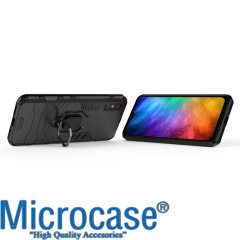 Microcase Xiaomi Redmi 9A Batman Serisi Yüzük Standlı Armor Kılıf - Siyah + Tempered Glass Cam Koruma