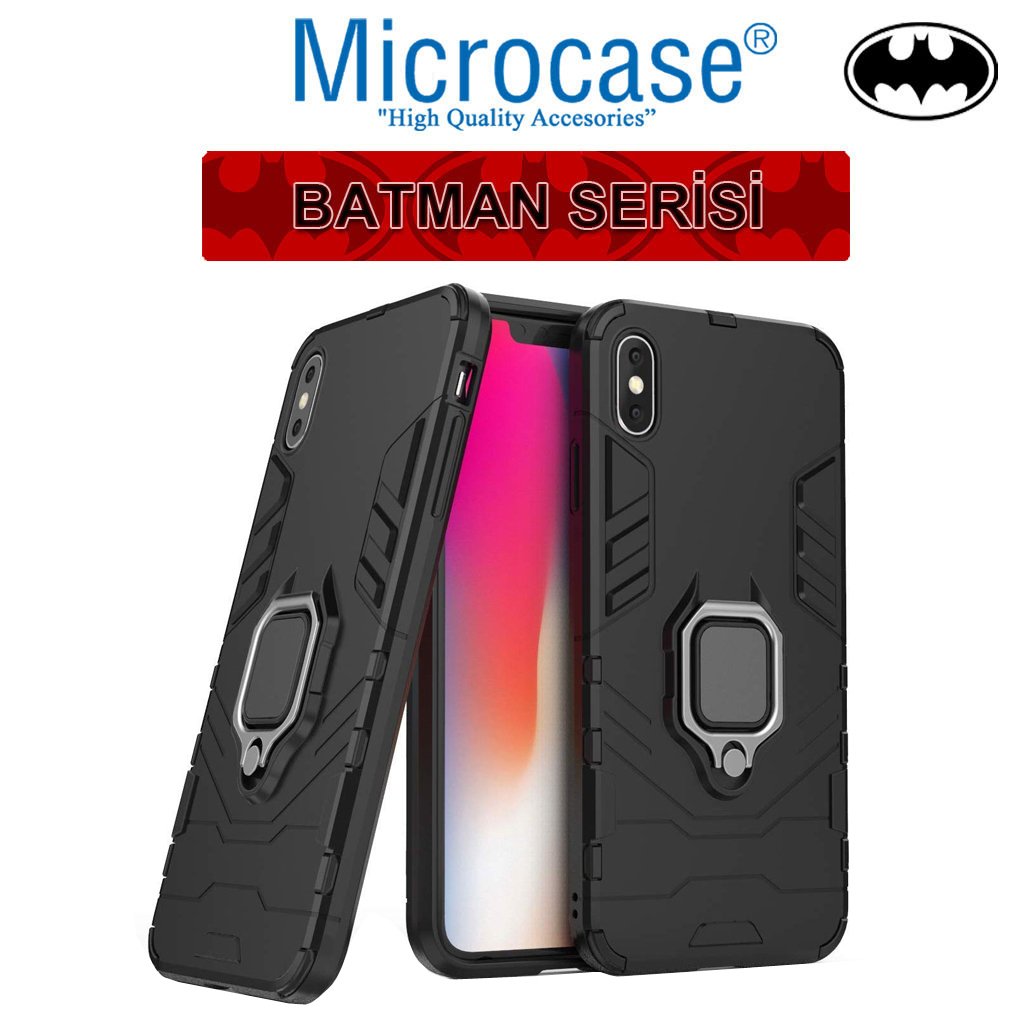 Microcase iPhone X - iPhone XS Batman Serisi Yüzük Standlı Armor Kılıf - Siyah
