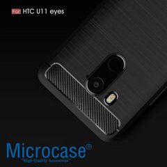 HTC U11 EYEs Brushed Carbon Fiber Silikon TPU Kılıf +Cam