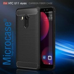 HTC U11 EYEs Brushed Carbon Fiber Silikon TPU Kılıf +Cam