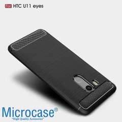 HTC U11 EYEs Brushed Carbon Fiber Silikon TPU Kılıf +Cam